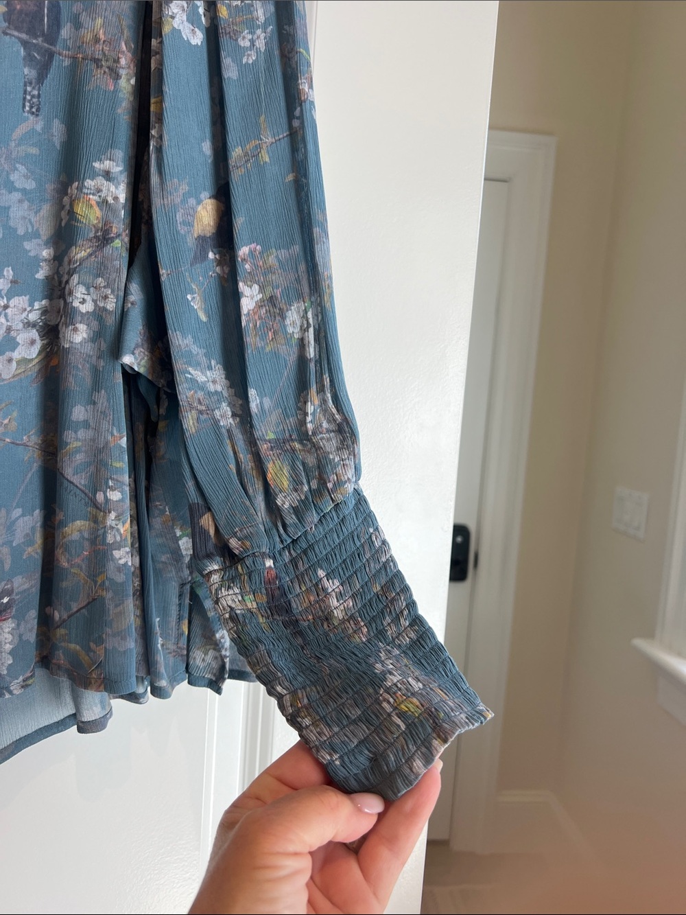 All Saints Blue Floral Ruffle Button-Up Blouse - Picture 3 of 5